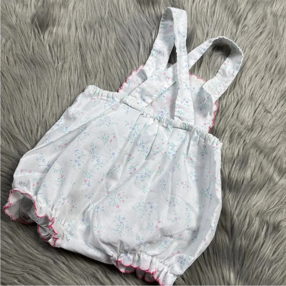 Vintage Baby Girls White Pink Floral Romper Sunsuit